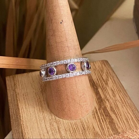 Amethyst AAA Cz Rhodium Brass Ring Size 7,9,10 - Picture 2 of 6